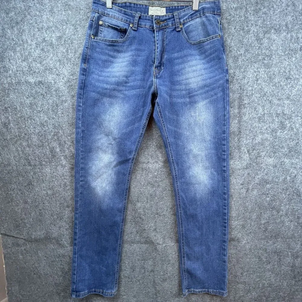 Smith & Mills‎ Denim Jeans Mens 34 Blue Slim Straight Stretch Classic